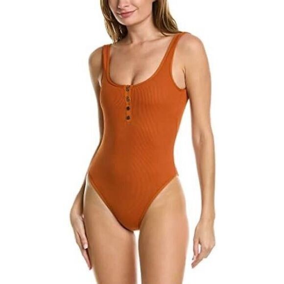 L*Space Women's Float On Ribbed One Piece Swimsuit Classic in Amber Size XL - Picture 1 of 5